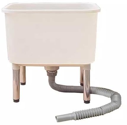 Fregadero de plástico de 25 cm de profundidad, lavabo de servicio móvil con gran boquilla de drenaje, ideal para lavandería, patio, cocina y garaje