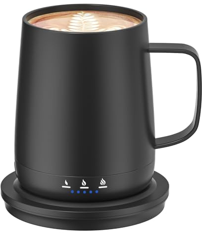 Smart Self Heating Coffee Mug,14oz Temperature Control Coffee Mug,Hot up to 150°F,Rechargeable Heated Coffee Mug,Up to 6H Battery Life,Coffee Cup Warmer,Great Gift for Coffee Lovers,Dad,Mom (Black)