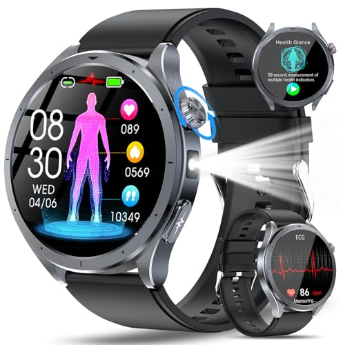 YUPENG Smart Watch for Men Women ECG/HRV/Uric Acid/BMI, 1.53 AMOLED Screen AI Fitness Smartwatch with Bluetooth Calls, Blood Pressure/Heart rate/Body Temperature/Sleep Monitor/SpO2/SOS (Black)