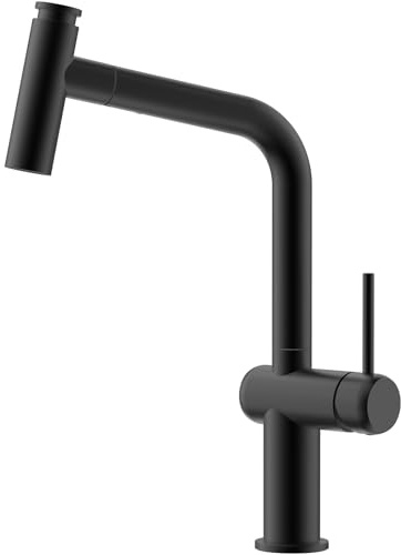 CECIPA Grifo de cocina negro, extensible, grifo de cocina con ducha, dos tipos de chorro de agua, grifo de alta presión, giratorio 360°