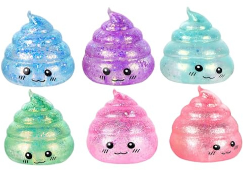 Bemonew 6er-Pack Stressbälle, lustige glitzernde KOT-Sensorspielzeuge mit langsamem Aufstieg für Kinder und Erwachsene, eklige Streich-Gag-Geschenke zur Linderung von Angstzuständen