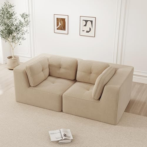 Sofá de esquina flexible combinable de 2 plazas de cuerda, sofá modular sin marco con espuma confort 32D, ahorra espacio, envasado al vacío sin montaje, ideal para apartamentos pequeños