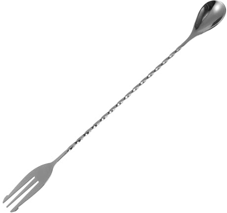 HOMSFOU Cuchara Mezcladora de Acero Inoxidable 304 para Cócteles Barra Larga Color Titanio Negro Tenedor Utensilio para Barra y Cocina Palillo para Coctelera Reutilizable