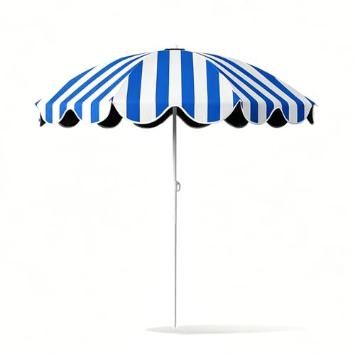 XL Superb Ombrellone da spiaggia a righe con protezione UV UPF 50+, ombrellone da giardino pieghevole e portatile con rivestimento nero, ideale per spiaggia, piscina, giardino e uso all'aperto Blue