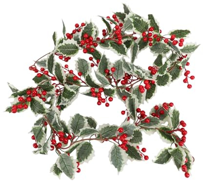ACOGEDO Vite di Natale con Bacche di Agrifoglio Artificiale 68,9 Pollici Vite di Bacche di Plastica Realistica con Foglie di Agrifoglio Realistiche per la Decorazione della (Foglia verde bordo