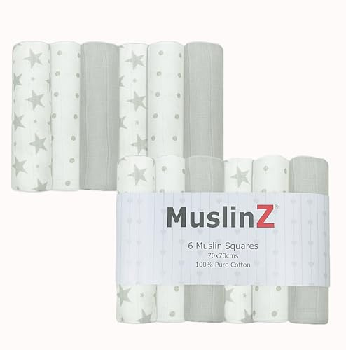 MuslinZ Paños de muselina para bebé, paños para eructos para bebé, paños faciales, paquete de 6 cuadrados de muselina, grandes, 70 x 70 cm, suaves, absorbentes y transpirables, paños multiusos para