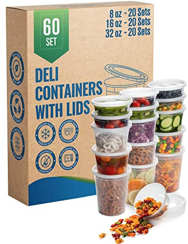 Frischhaltedosen aus Kunststoff mit Deckel, ca. 32 oz Lunch Deli Slime klein, rund, klare Suppe, Lebensmittel-Sparbehälter [BPA-frei, spülmaschinenfest, mikrowellen- und gefrierschranktauglich] 50