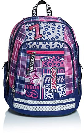 Seven Rucksack Advanced, Backpack für Schule, Uni & Freizeit, Geräumige Schultasche für Teenager, Mädchen, Jungen, Gepolsterter Schulranzen;pink,violett, mit Laptopfach, und Trinkflaschenfach