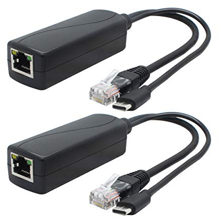 ANVISION Paquet de 2 répartiteurs PoE 5 V, USB Type C, 48 V à 5 V 2,4 A, Conforme IEEE 802.3af