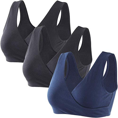 ZUMIY Nahtloser Still BH ohne Bügel, Maternity Nursing Bras Schwangerschafts-BH und Stillzeit Unterwäsche Stillen und Schlaf Ohne Bügel für Damen (M,Black+Black+Navy blue/3pack)