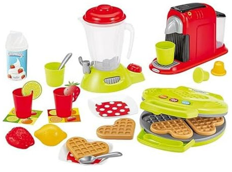 Jouets Ecoiffier - 2524 - Coffret Petit électroménager Complet : blender, machine à café, gaufrier, accessoires - Jeu d'imitation- Dès 18 Mois - Fabriqué en France