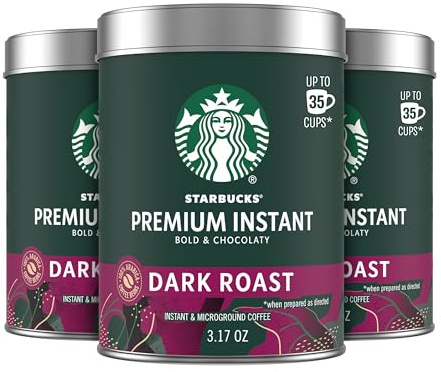 Starbucks Premium Instant Coffee, Dark Roast Coffee, Arabica Beans, Three 3.17 oz Tins