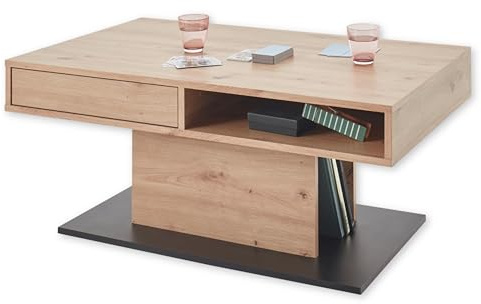 Stella Trading Activo 2 Couchtisch in Artisan Eiche Optik, Schwarz - Moderner Sofatisch mit Ablage und Schubladen für Ihr Wohnzimmer - 100 x 45 x 60 cm (B/H/T)