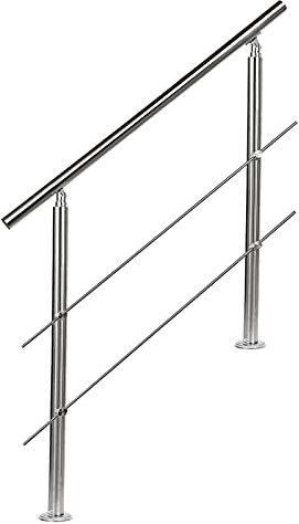 EINFEBEN Edelstahl Handlauf, 100 cm gebürsteter Edelstahl Geländer mit 2 Querstreben Ø 42mm, Handläufe für Treppen für innen & außen