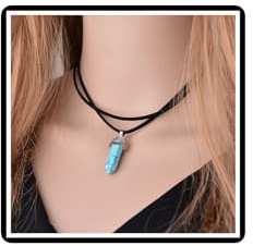 Türkis Leder Anhänger Halskette Sechseckige Säule Kristall Heilstein Halsband Halskette Schmuck für Frauen Mädchen Teenager (Blau)