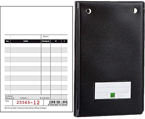 SIGEL KC620/10 Kassenblock mit Additionsblatt, 10x16,5 cm, 10 Stück á 2x50 Blatt & KC626 Kassenblockmappe mit 2 Metallklemmen und Stifthalter, für 10x16,5 cm