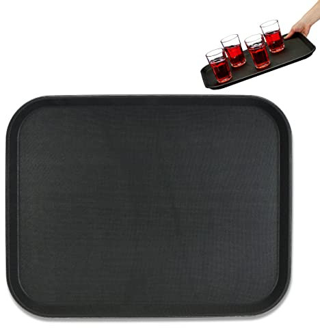 Relaxdays Serviertablett, 2er Set, rutschfeste Oberfläche, eckiges Kellnertablett, Gastronomie, BxT: 46x35 cm, schwarz