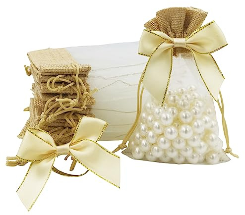DUGYIRS 30 stycken organza presentpåsar med dragsko 10cm x 15cm och 30 stycken presentband liten säckväv presentpåse smycken påsar hantverk väskor för födelsedag parti bröllop
