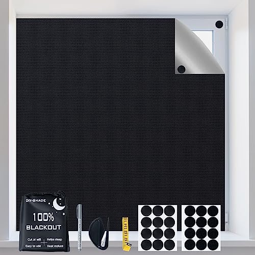 145 X 200 CM Portable Blackout Blinds, 100% Blackout Material, No Drill Blackout Blinds with Self Adhesive Fasteners, Temporary Window Blinds for Nursery, Bedroom, Travel, Loft, RV Car