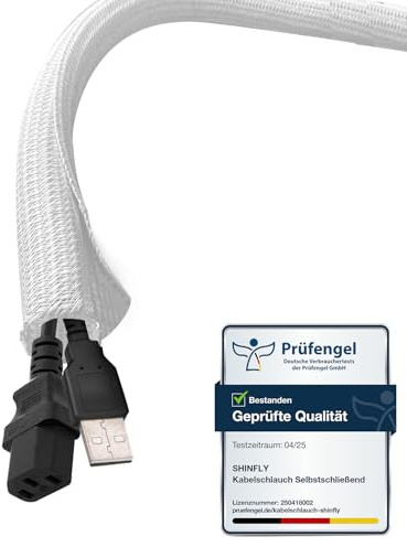 shinfly 6 m Cable Sleeve, 6-12 mm Self-Closing Cable Duct, Cable Management for Desk, TV, Computer, PC, Cable Protection for Dogs, Cats, White, NOT-CMP001