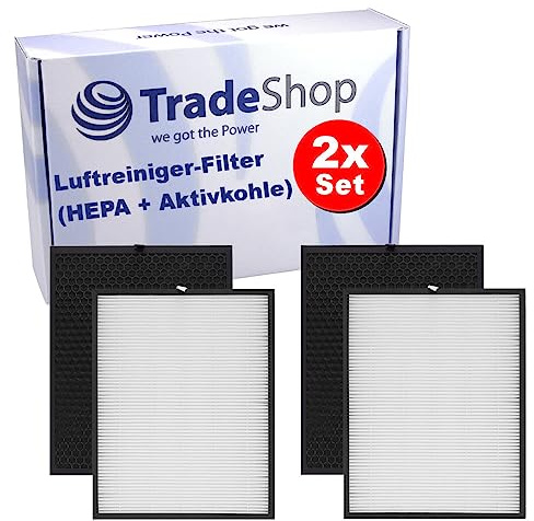 Trade-Shop 4in1 Filter-Set (2x HEPA-Filter + 2x Aktivkohlefilter) kompatibel mit Philips AC3252 AC3254 AC4558 Luftreiniger Luftwäscher