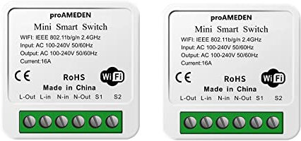 proAMEDEN HomeKit 16A WiFi Smart Schalter, [2/ein], Mini Smart Switch, WLAN, Switch-Modul, CozyLife App funktioniert mit Siri Sprachsteuerung, kompatibel mit Alexa, Google Home.
