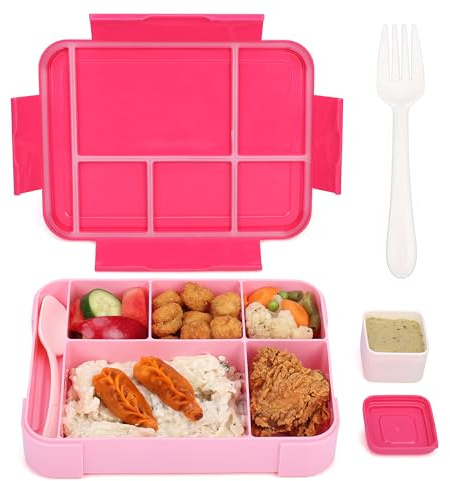 Belle Vous Brotdose Rosa mit 6 Fächern & Besteck - 1330 ml Auslaufsichere Bento Box - Lunchbox Mikrowellengeeignet & Spülmaschinenfest - BPA-Freie Mittagessen Box für Schule, Büro & Unterwegs