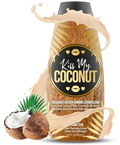 Kiss My Coconut - Tanning Bed Lotion, Skin Softening Golden Tan Intensifier with Coconut Milk & Cocoa Butter, No Bronzer, Unisex Hydrating Indoor/Outdoor Accelerator by Elegant Sun