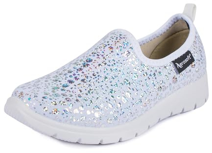 Aerosoft Donne Ballerina Stretch 20 Ampiezza G-H Antiscivolo Leggero Morbido Elastico, Bianco Glitter, 39 EU