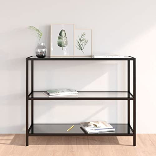 THOYTOUI Regal, Mehrzweckregal Aktenschrank Vitrinenschrank Küchenregal Geeignet für Badezimmer Wohnbereich Büro Balkon Transparent und Schwarz 100x36x90 cm Gehärtetes Glas