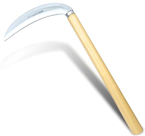 SHANFEEK Grass Sickle Japanese Weeding Hoe Garden Hand Tool Weeding Tools for Garden High-Strength Steel with Solid Wood Handle (Beige)