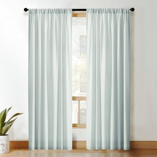 Bishilin Vorhänge Stangendurchzug Halbtransparent, Gardinen Hellgrau Samt 2er Set Modern Einfarbig Wohnzimmer Küche Gardinen Lichtdurchlässig 137x274CM