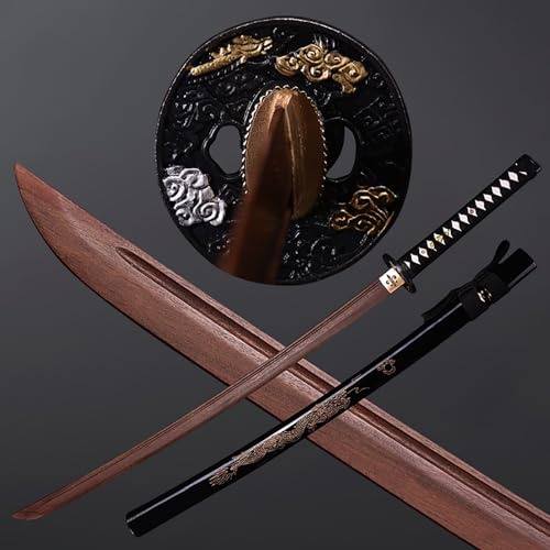 HJHUUA Träsvärd 103 cm med skida, Kendo sparring-träsvärd, naturligt wenge-svärd, svärdsträning, trä-katana – barn-trä-samurajsvärd, handgjord trä-katana