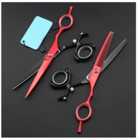 TFYSFSHN 15,2 cm rotierende rote Haarschere, Friseurschere, Effilierschere, Flache Schere, Friseurschere, Haarschneideschere (Farbe: Set) (Set B)
