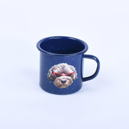 Custom-Made Pet Head Logo 6CM Customized Pattern Mug Cup Enamel Coffee Camping Mugs Cups Vintage Iron Hot Enamelware Tumbler (Blue)