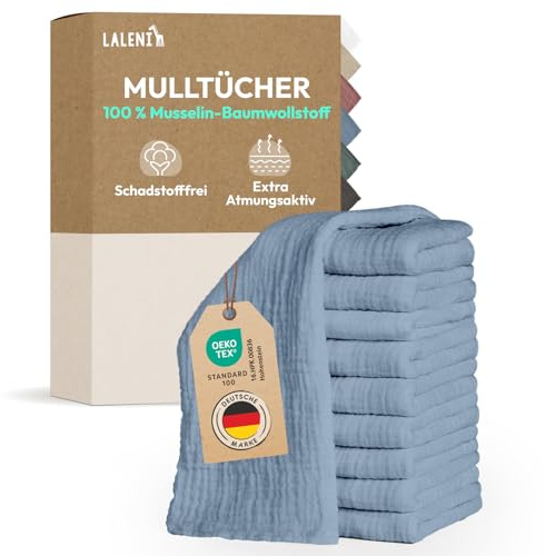 Laleni Spucktücher Baby im 30er Set aus Reiner Baumwolle - schadstofffreie Mulltücher weich 70x70 saugstarke Mussellintücher Baby - Musselin Tuch als Mullwindel waschbare Mulltücher - Blau
