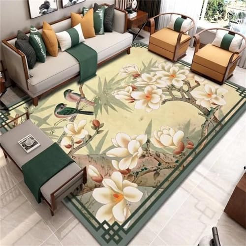 RUGMRZ Flickenteppich Waschbar Vorzimmer Teppich Verschleißfeste Heimmatte Schlafzimmer grün floral dekorative orientalischen Büro 120X160CM