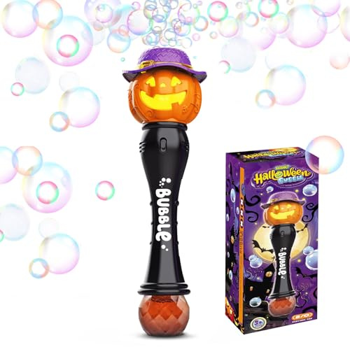 PANACARE Halloween Seifenblasenstab, Elektronische Kürbis Seifenblasenmaschine für Kinder 10000+/Blasen mit Seifenblasenlösung/Licht/Musik, Kinder Geschenk für Halloween Decor/Party