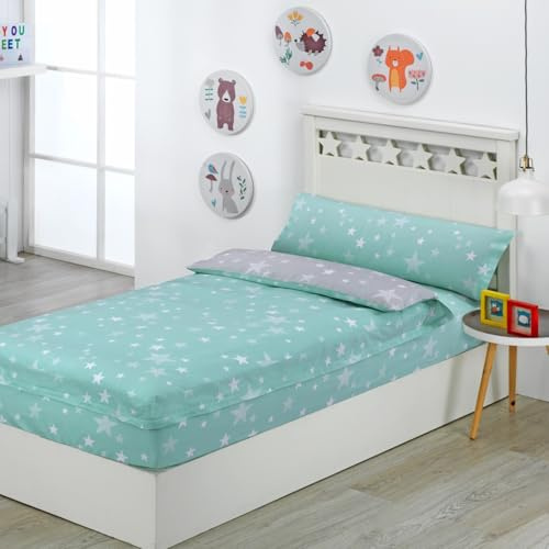 Sibiles Saco Nórdico con Cremallera Cama Infantil Estrellas Stars Relleno Incluido Color Agua Talla Cama 90