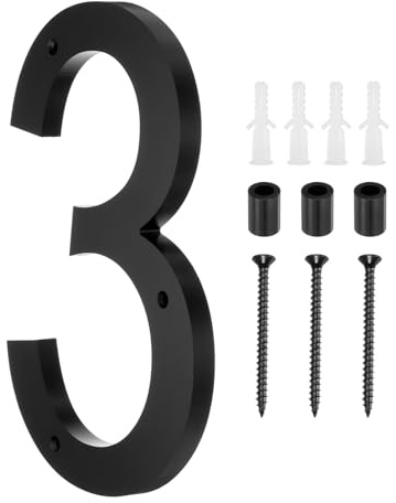 sourcing map 12 Inch Modern House Number, Acrylic Floating House Number for Outside Address Sign for House with Nail Kit for Mailbox Yard Home Front Door (Number 3, Matte Black)