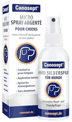 Canosept Micro Plata Spray para Perros 75ml - Spray de Plata Perro contra picores Perro - Spray heridas Perro - Indoloro para el Perro - Sin Aluminio & Plata coloidal - Hidrata