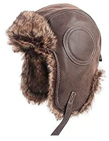 Beanie-Mütze, Wintermütze, Russisches Fell, Ohrenklappen, warm, für Schnee und Ski, Fliegermütze, Trappermütze (Einheitsgröße)