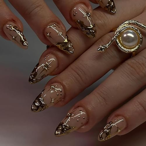 LYMCY Französische 3D Press-On Fingernägel mit Sonne-Mond-Design, Abnehmbare Künstliche Nägel für Frauen - 24 Stück