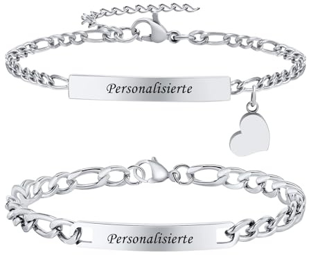 Personalisiertes Paar Armband mit Gravur Partner Armbänder Damen Herren | Herz Pärchen Schmuck Silber Gold, Individuell Graviertes Geschenk für Paare, Weihnachten Valentinstag Vatertag