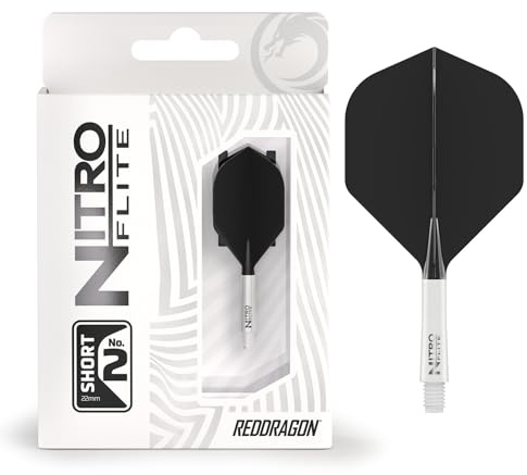 RED DRAGON Darts – Integrerad Flyg & Axel System – No.2 Form och design – Vit & Svart Färg, Kort Längd