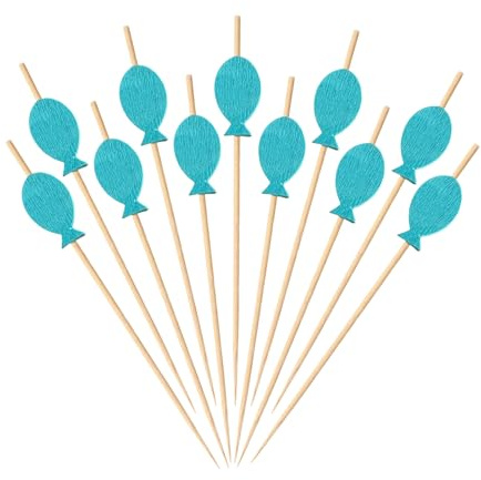 ENLACE Fisch Cocktailspieße, 100 Stück Fisch Spieße Fingerfood Kinder, Cocktail Sticks Holzspieße Taufe Cocktail Deko 12cm,Blau Käsespieße Obstspieße Cocktail Deko,Partyspieße für Getränke Kuchen Deko
