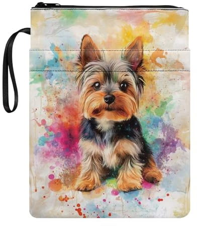 Custodia protettiva per libri con cerniera, per bibliotecari, 29 x 21 cm, Yorkshire Terrier Splash