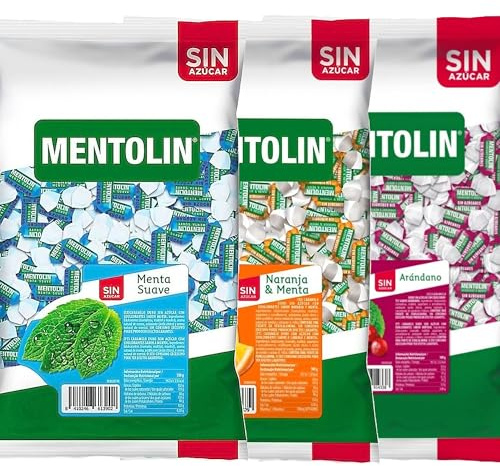 MENTOLIN PACK 3 Kg caramelos sin azúcar garganta Menta Suave & Naranja & Arandano