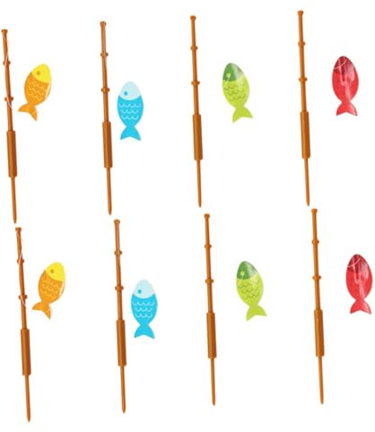 BRIGHTFUFU 8pcs Fishing Rod Cupcake Toppers Cake Ornaments Mixed Colors Party Picks Decorative Cake Accessories for Birthday and Celebration