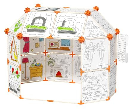 Interaktive Kinder kritzeln Zelt, dekorieren und Personalisieren eine Pappe Fort, 328 Stück Buildable Kinder Spielen Zelt, 120 * 85 * 98, für 3 + Jahre alt Jungen und Mädchen STEM Gebäude